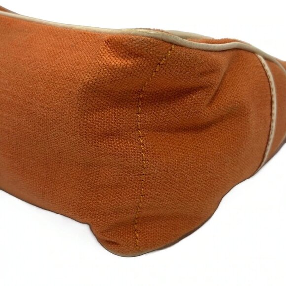 Auth CELINE Boogie Bag - Orange White Canvas Leather Handbag - Picture 5 of 10